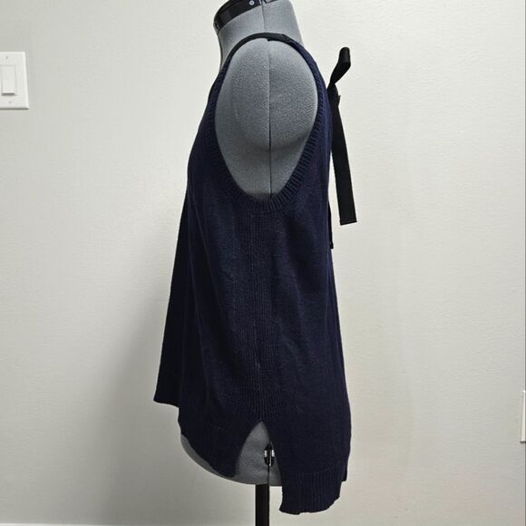J. Crew Navy Blue Cotton Sleeveless Knit Tank Top Ribbon Trim Women's Small - Picture 2 of 7